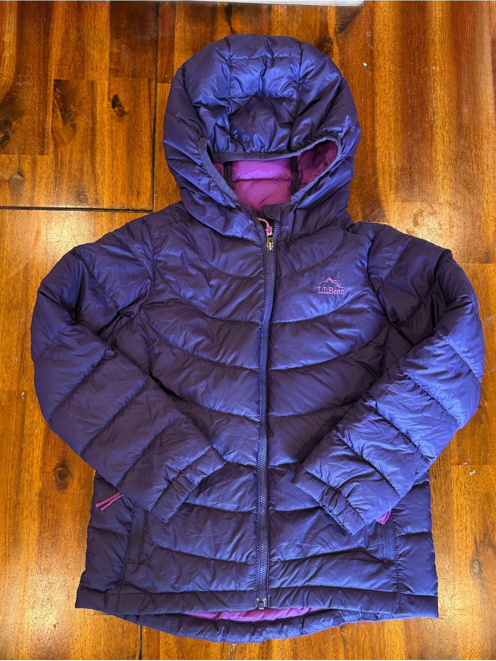 L.L. Bean Girls' Hooded Puffer Jacket in Deep Purple
